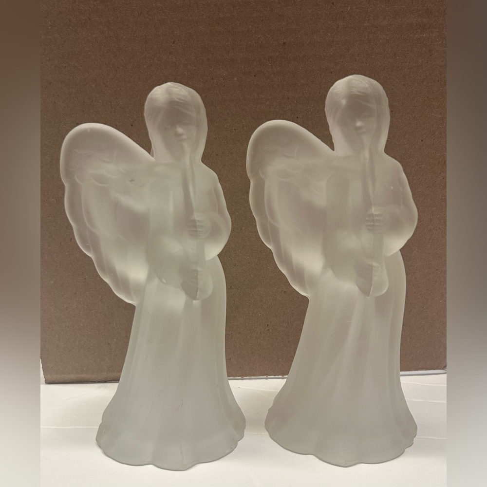 Pressed Satin Glass Angel Candle‎ Holders Set Of 2 Vintage Nice